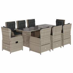 Set comedor de jardín 9 pzas cojines ratán sintético gris claro H