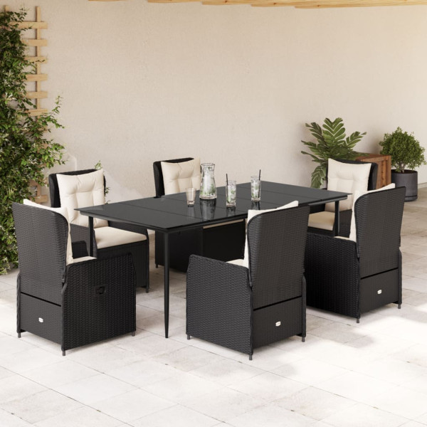 Set de comedor de jardín 7 pzas y cojines ratán sintético negro D