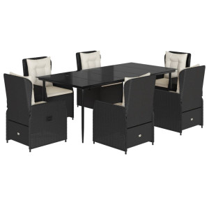 Set de comedor de jardín 7 pzas y cojines ratán sintético negro H