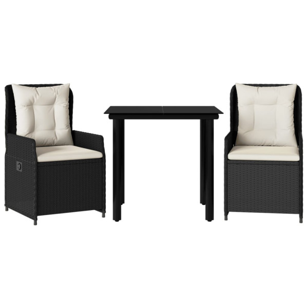 Set comedor de jardín 3 pzas con cojines ratán sintético negro M 2
