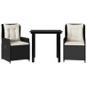 3 pcs conjunto de jantar p/ jardim c/ almofadões vime PE preto 2