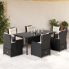 Set de comedor de jardín 7 pzas y cojines ratán sintético negro 1