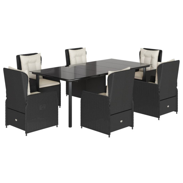 Set de comedor de jardín 7 pzas y cojines ratán sintético negro M 2