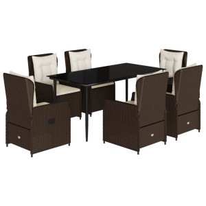 Set comedor de jardín 7 pzas con cojines ratán sintético marrón H
