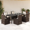 Set comedor de jardín 7 pzas con cojines ratán sintético marrón 1