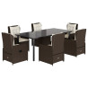 Set comedor de jardín 7 pzas con cojines ratán sintético marrón 2