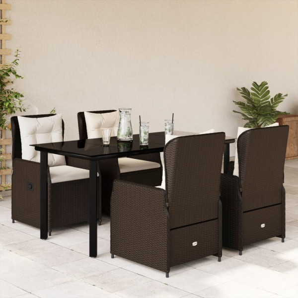 Set comedor de jardín 5 piezas y cojines ratán sintético marrón D