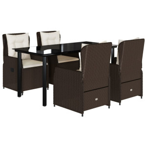 Set comedor de jardín 5 piezas y cojines ratán sintético marrón H