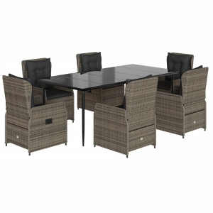 Set comedor jardín 7 pzas y cojines ratán sintético gris H