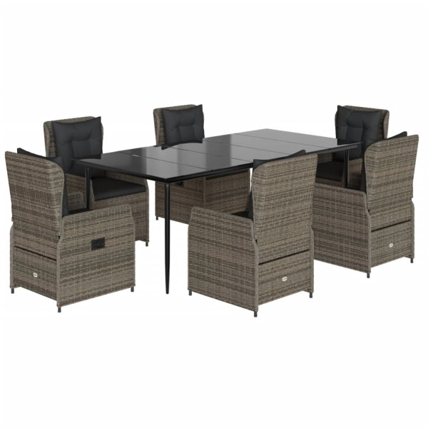 Set comedor jardín 7 pzas y cojines ratán sintético gris M 2