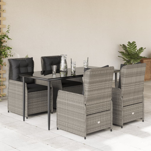 Set comedor de jardín 5 pzas cojines ratán sintético gris claro D