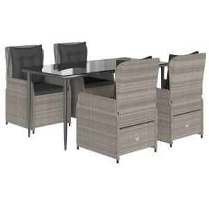 Set comedor de jardín 5 pzas cojines ratán sintético gris claro H