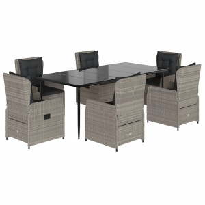 Set comedor jardín 7 pzas y cojines ratán sintético gris claro H