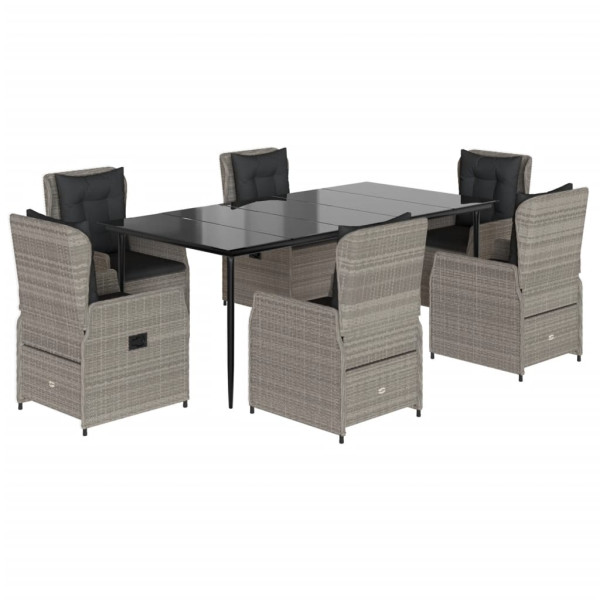 Set comedor jardín 7 pzas y cojines ratán sintético gris claro M 2