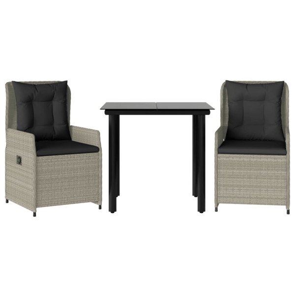 3 pcs conjunto de jantar p/ jardim c/ almofadões cinzento claro M 2