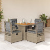 Set comedor de jardín 5 pzas con cojines ratán sintético beige 1