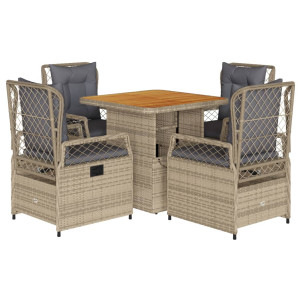 Set comedor de jardín 5 pzas con cojines ratán sintético beige H