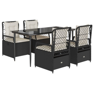 Set de muebles jardín 5 pzas con cojines ratán sintético negro H