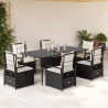 Set de comedor de jardín 7 pzas y cojines ratán sintético negro 1