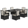 Set de comedor de jardín 7 pzas y cojines ratán sintético negro 2