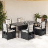 Set de comedor de jardín 7 pzas y cojines ratán sintético negro 1