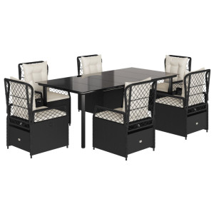 Set de comedor de jardín 7 pzas y cojines ratán sintético negro H