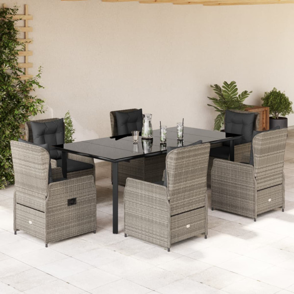 Set comedor jardín 7 pzas y cojines ratán sintético gris claro D