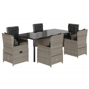 Set comedor jardín 7 pzas y cojines ratán sintético gris claro H