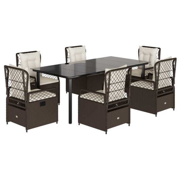 Set comedor de jardín 7 pzas con cojines ratán sintético marrón M 2