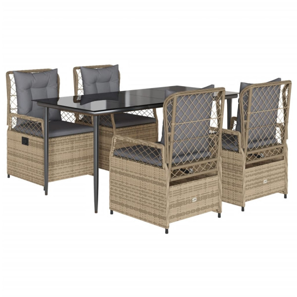 Set comedor de jardín 5 pzas con cojines ratán sintético beige M 2