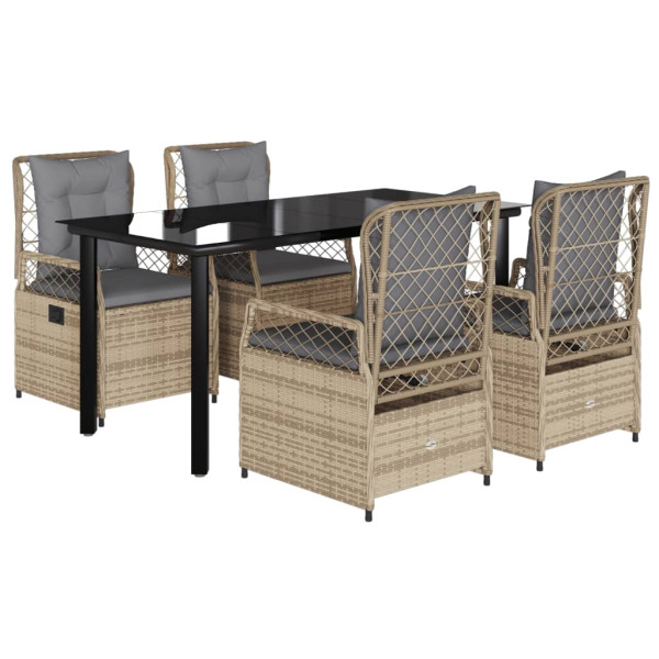 Set comedor de jardín 5 pzas con cojines ratán sintético beige M 2