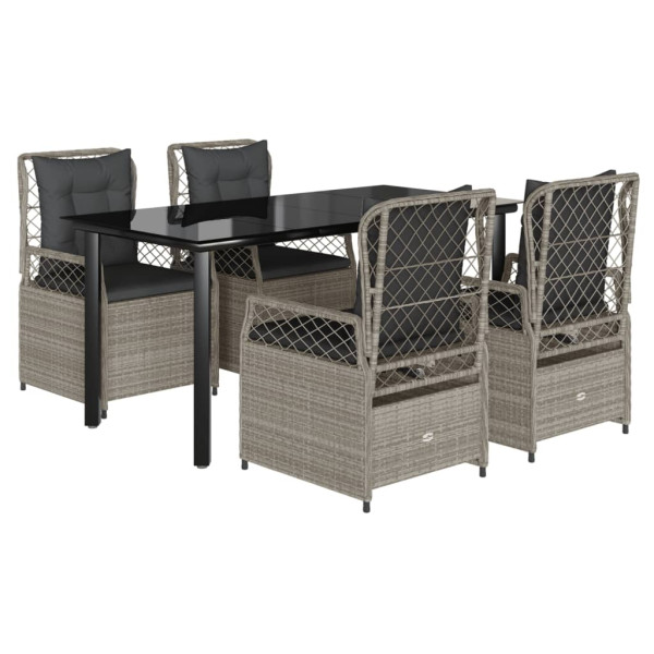 Set comedor de jardín 5 pzas cojines ratán sintético gris claro M 2