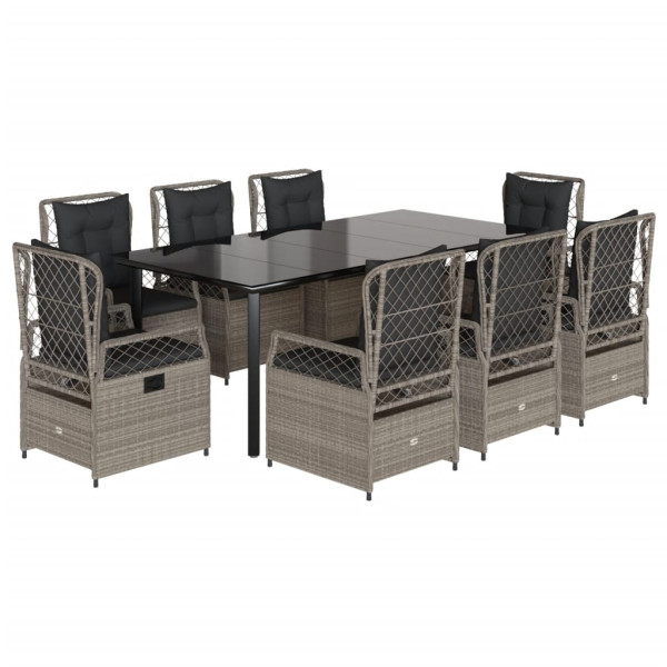 Set comedor de jardín 9 pzas cojines ratán sintético gris claro M 2