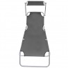 Tumbona plegable con parasol de acero gris 3