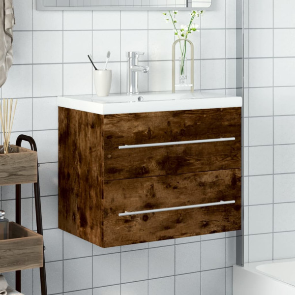 Mueble de baño con lavabo integrado roble ahumado M 3