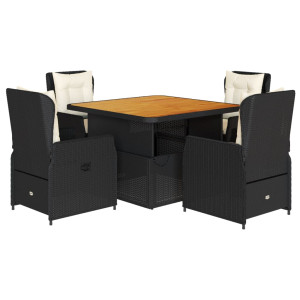 Set de muebles jardín 5 pzas con cojines ratán sintético negro H