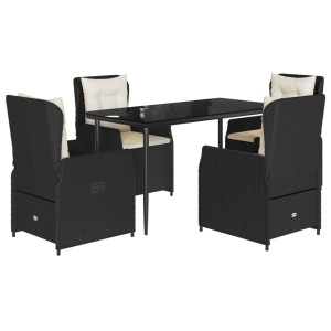 5 pcs conjunto de jantar p/ jardim c/ almofadões vime PE preto H