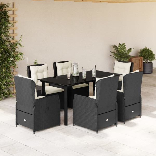 Set de comedor de jardín 7 pzas y cojines ratán sintético negro D
