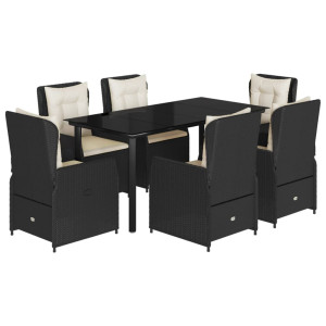 Set de comedor de jardín 7 pzas y cojines ratán sintético negro H