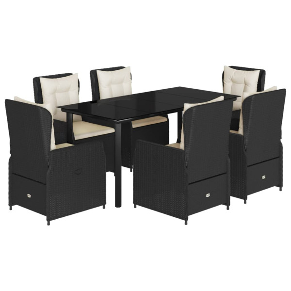 Set de comedor de jardín 7 pzas y cojines ratán sintético negro M 2