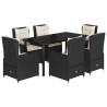 Set de comedor de jardín 7 pzas y cojines ratán sintético negro 2