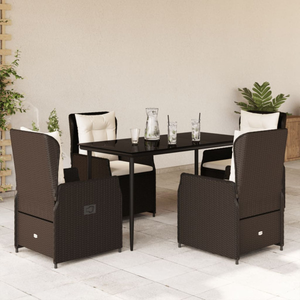 Set comedor de jardín 5 piezas y cojines ratán sintético marrón D