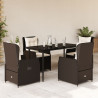 Set comedor de jardín 5 piezas y cojines ratán sintético marrón 1