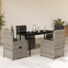 Set comedor de jardín 5 piezas con cojines ratán sintético gris 1