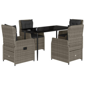 Set comedor de jardín 5 piezas con cojines ratán sintético gris H