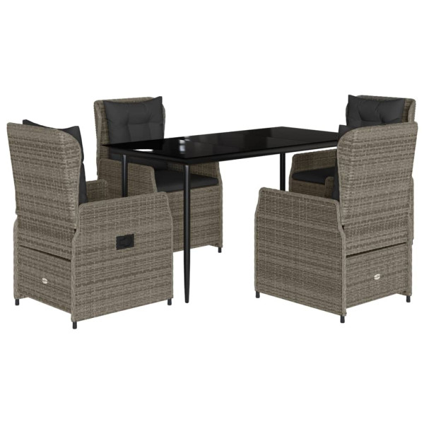 Set comedor de jardín 5 piezas con cojines ratán sintético gris M 2