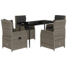 Set comedor de jardín 5 piezas con cojines ratán sintético gris 2