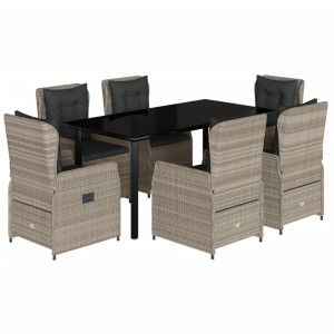 Set comedor jardín 7 pzas y cojines ratán sintético gris claro H