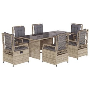 Set comedor de jardín 7 pzas con cojines ratán sintético beige H