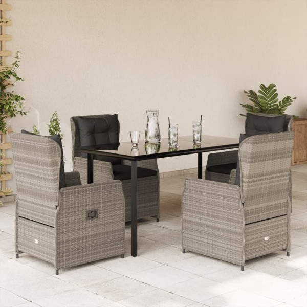Set comedor de jardín 5 pzas cojines ratán sintético gris claro D